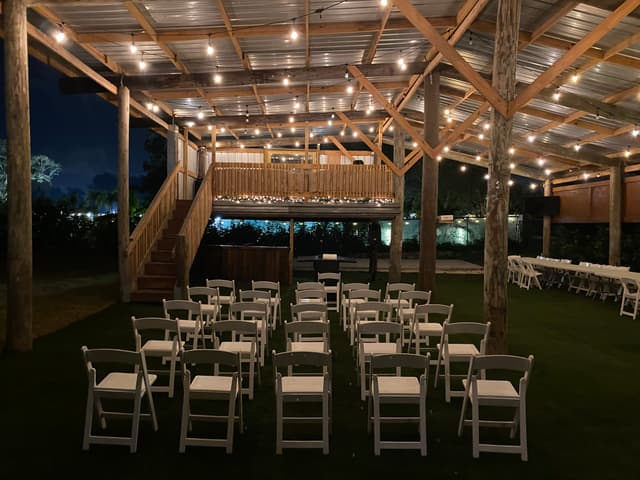 Chairs under the pole barn